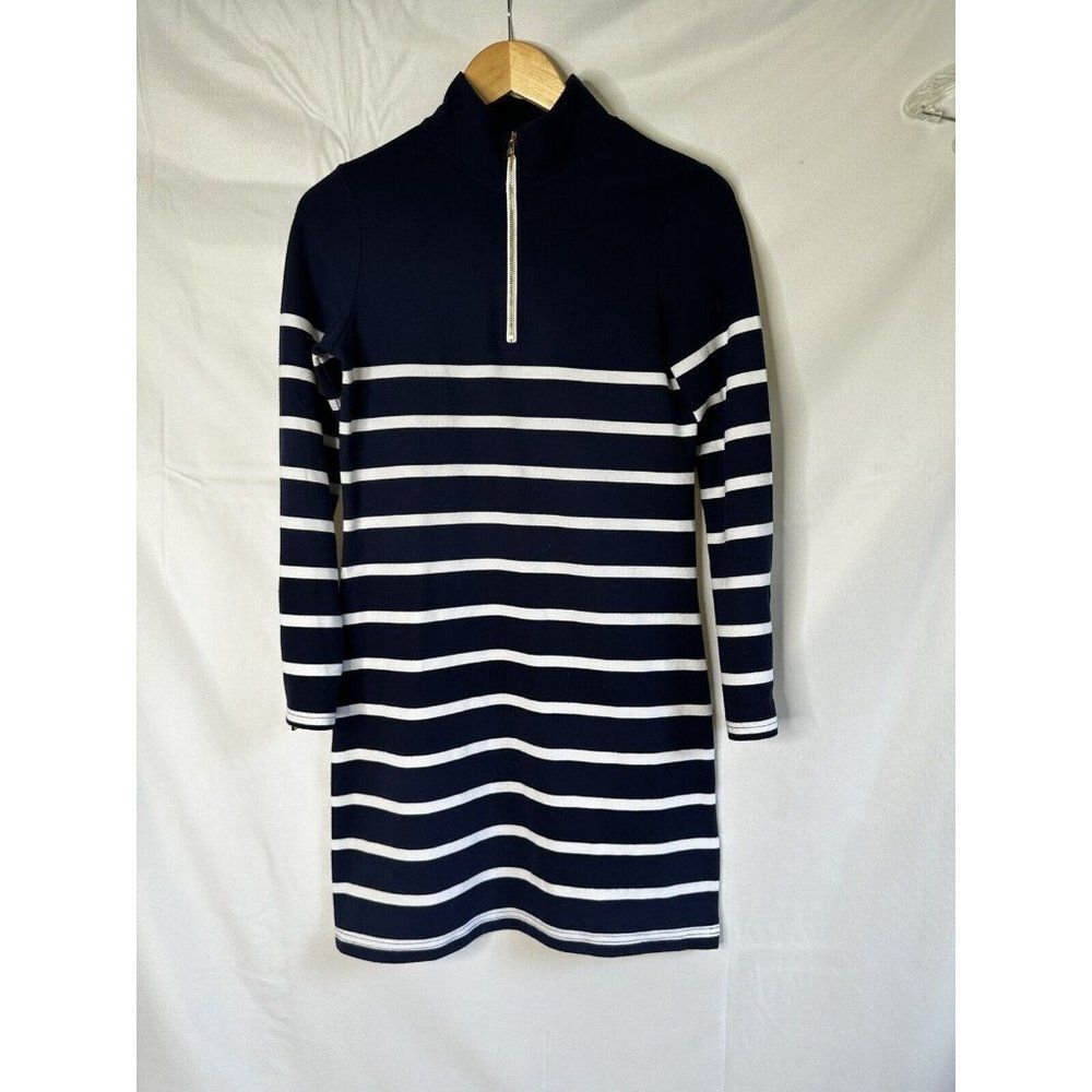 Sail to Sable Blue & White nautical colors shift dress mock zip neck XS MINT